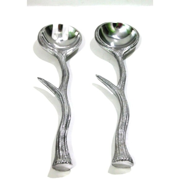 Long Antler Aluminum Salad Serving Spoon Salad Serving Fork Servers Set 12 Inch - Picture 6 of 11